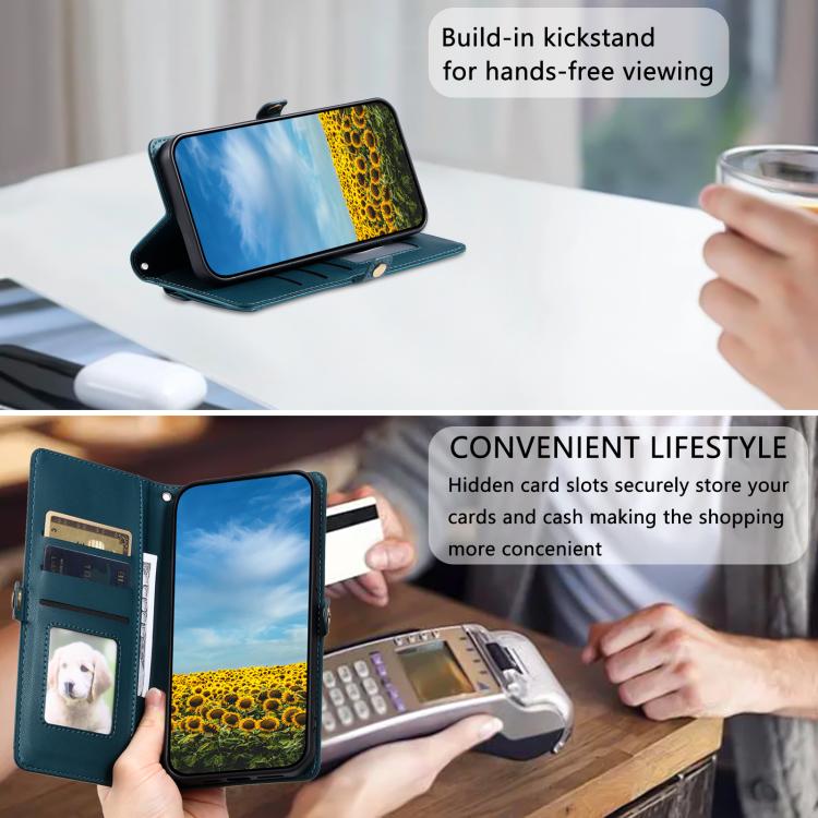 For iPhone 16e Wallet Multi-card Slot Leather Phone Case with Lanyard(Green)