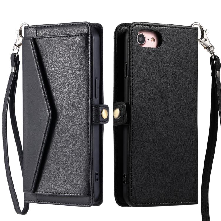 For iPhone 16e Wallet Multi-card Slot Leather Phone Case with Lanyard(Black)