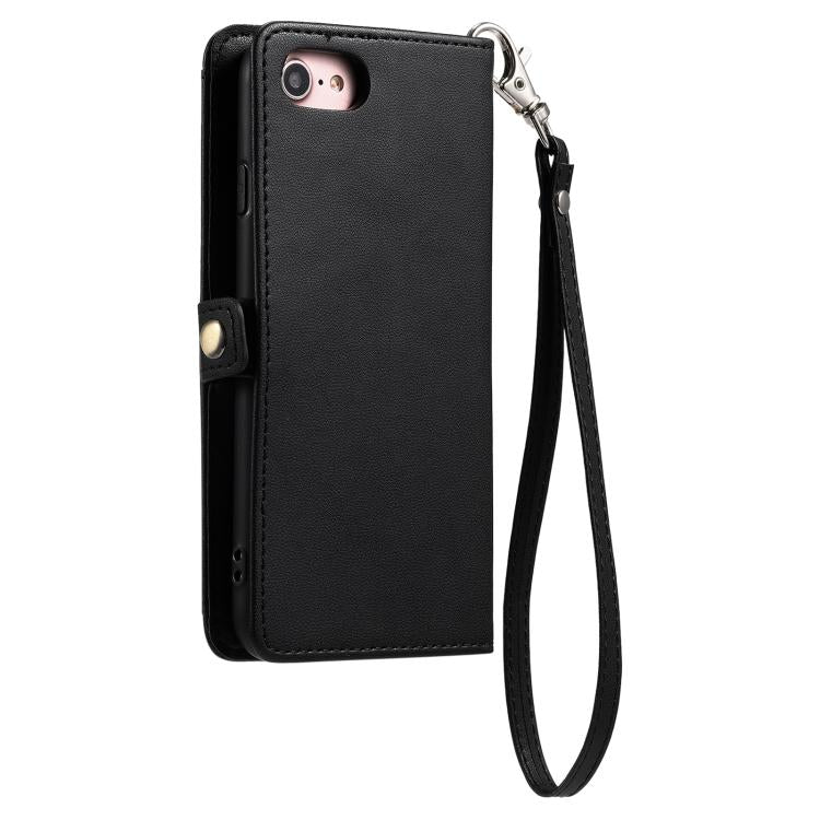 For iPhone 16e Wallet Multi-card Slot Leather Phone Case with Lanyard(Black)