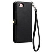 For iPhone 16e Wallet Multi-card Slot Leather Phone Case with Lanyard(Black)