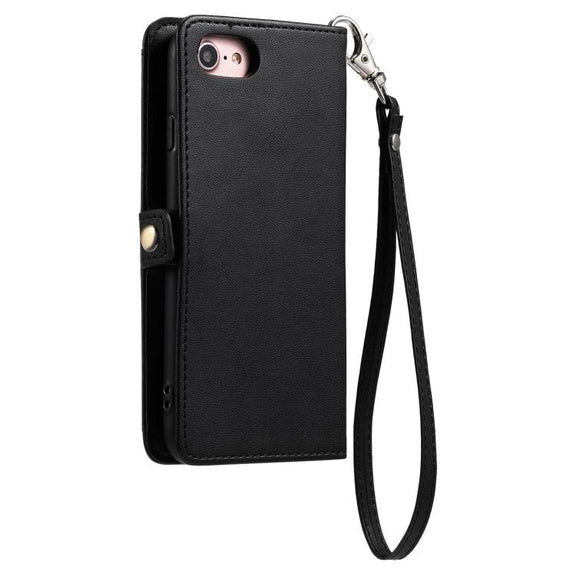 For iPhone 16e Wallet Multi-card Slot Leather Phone Case with Lanyard(Black)