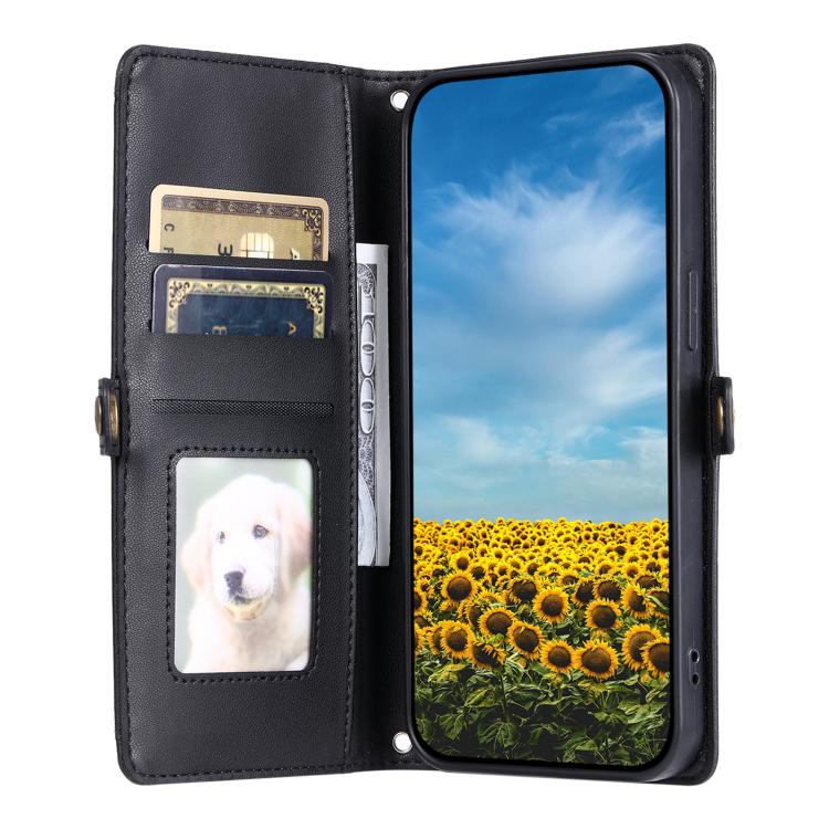 For iPhone 16e Wallet Multi-card Slot Leather Phone Case with Lanyard(Black)
