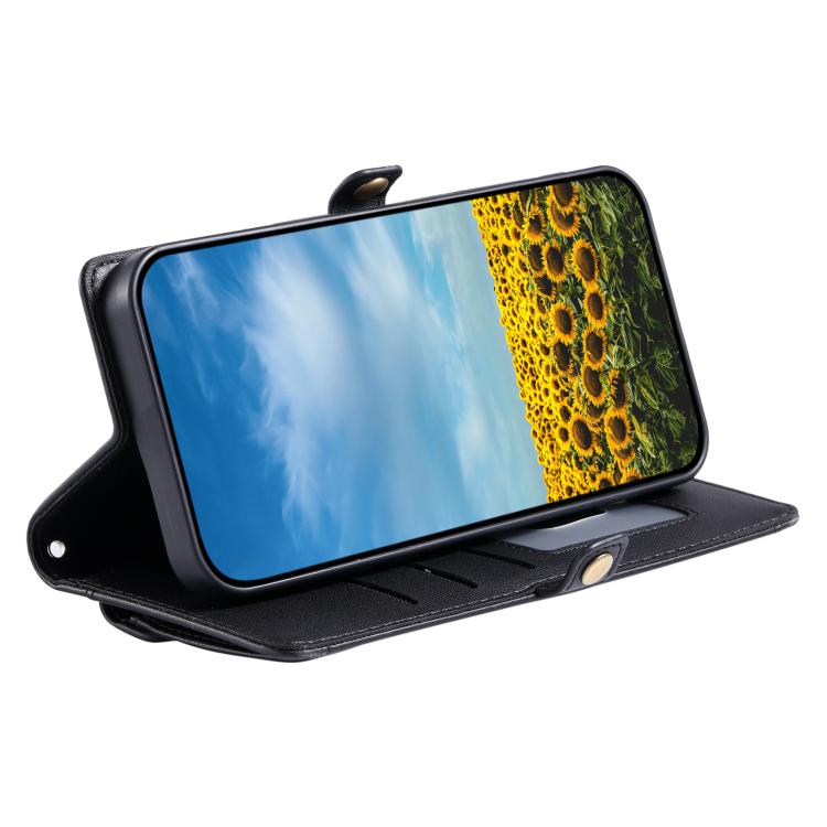 For iPhone 16e Wallet Multi-card Slot Leather Phone Case with Lanyard(Black)