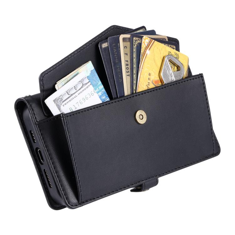 For iPhone 16e Wallet Multi-card Slot Leather Phone Case with Lanyard(Black)