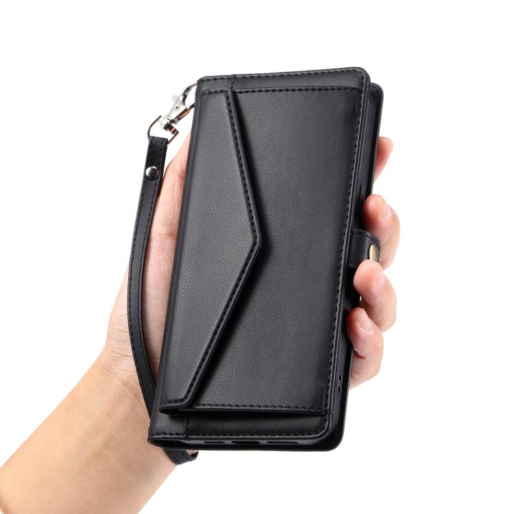 For iPhone 16e Wallet Multi-card Slot Leather Phone Case with Lanyard(Black)