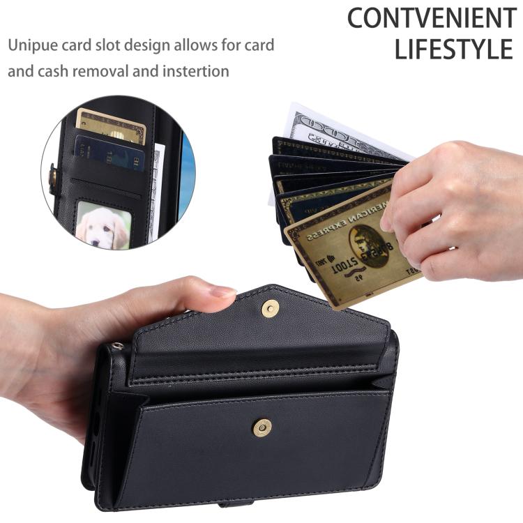 For iPhone 16e Wallet Multi-card Slot Leather Phone Case with Lanyard(Black)