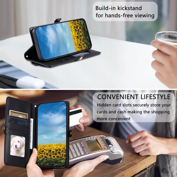 For iPhone 16e Wallet Multi-card Slot Leather Phone Case with Lanyard(Black)