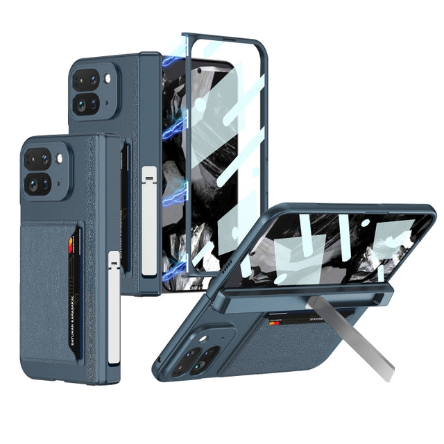 For Google Pixel 9 Pro Fold GKK Integrated Fold Hinge Card Slot Phone Case with Holder(Navy Blue)