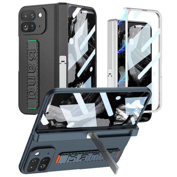 For Google Pixel 9 Pro Fold GKK Integrated Fold Hinge Wrist Strap Phone Case with Holder(Black)