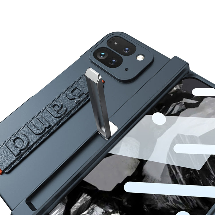 For Google Pixel 9 Pro Fold GKK Integrated Fold Hinge Wrist Strap Phone Case with Holder(Black)