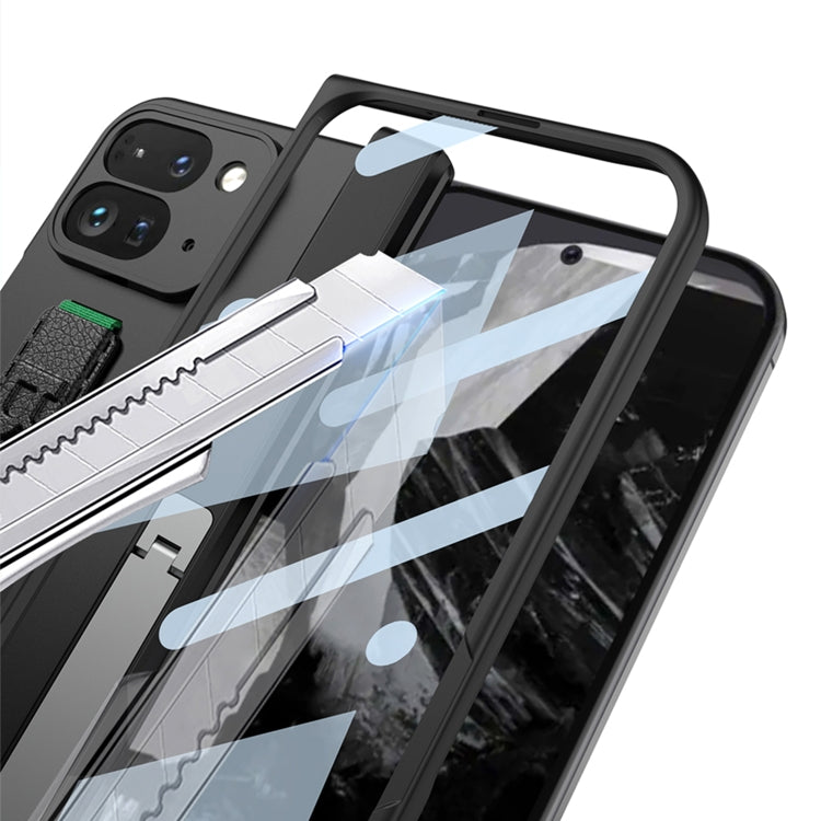 For Google Pixel 9 Pro Fold GKK Integrated Fold Hinge Wrist Strap Phone Case with Holder(Green)