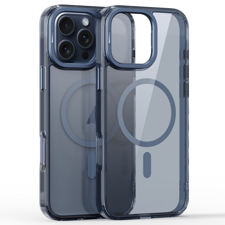 For iPhone 16 Pro Max Mirror Crystal Clear Lens Holder MagSafe Magnetic Phone Case(Transparent Titanium Blue)