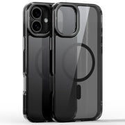 For iPhone 16 Mirror Crystal Clear Lens Holder MagSafe Magnetic Phone Case(Transparent Black)