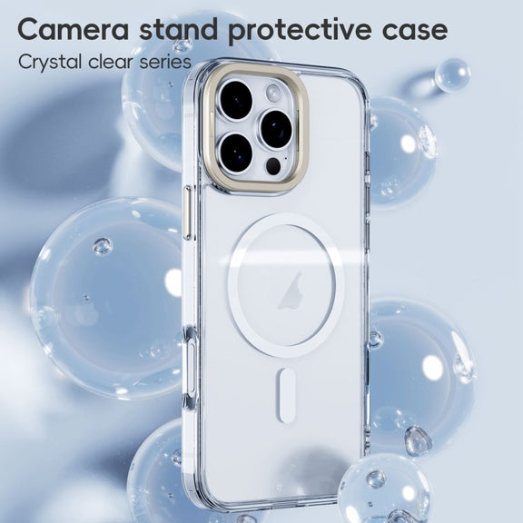 For iPhone 16 Pro Max Mirror Crystal Clear Lens Holder MagSafe Magnetic Phone Case(Transparent)