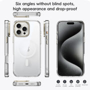 For iPhone 16 Plus Mirror Crystal Clear Lens Holder MagSafe Magnetic Phone Case(Transparent Titanium Blue)