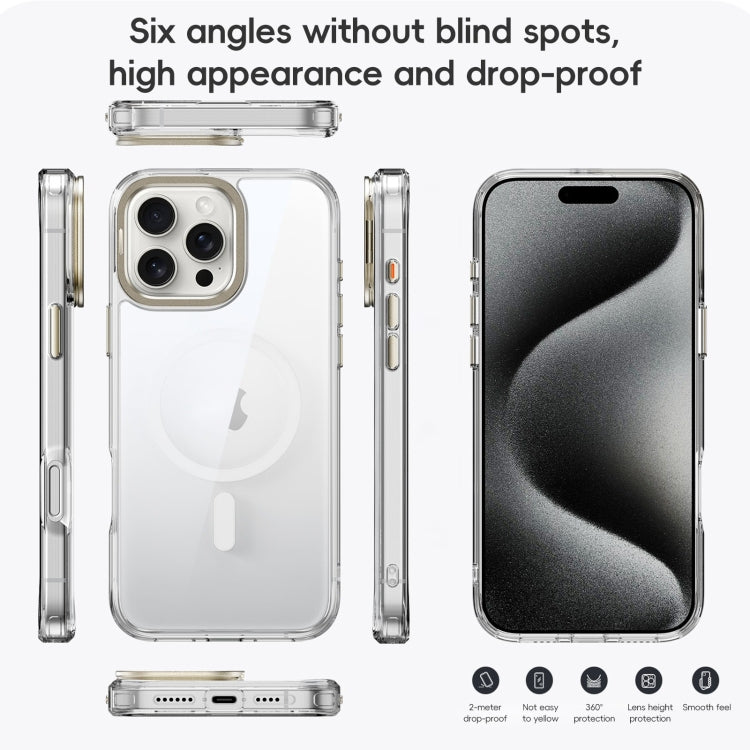 For iPhone 16 Mirror Crystal Clear Lens Holder MagSafe Magnetic Phone Case(Transparent Black)