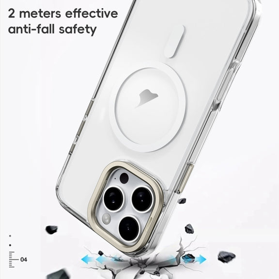 For iPhone 16 Mirror Crystal Clear Lens Holder MagSafe Magnetic Phone Case(Transparent Black)