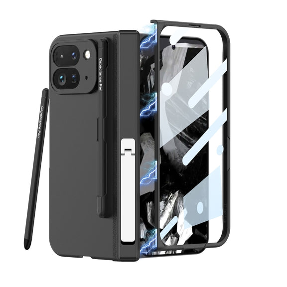 For Google Pixel 9 Pro Fold GKK Integrated Magnetic Full Coverage Flip Phone Case, Included Pen(Black)
