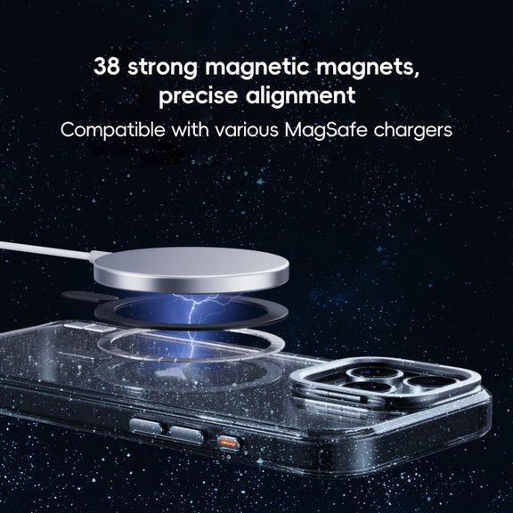 For iPhone 16 Plus Glitter Powder Lens Holder MagSafe Magnetic Phone Case(Transparent)