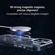 For iPhone 16 Plus Glitter Powder Lens Holder MagSafe Magnetic Phone Case(Transparent Black)