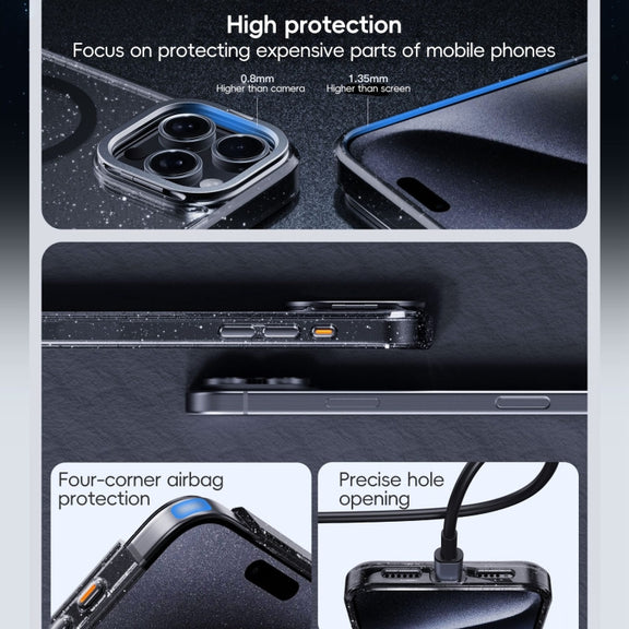 For iPhone 16 Pro Glitter Powder Lens Holder MagSafe Magnetic Phone Case(Transparent)
