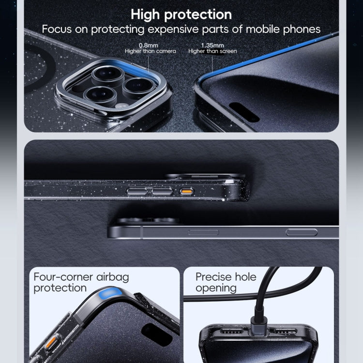 For iPhone 16 Pro Glitter Powder Lens Holder MagSafe Magnetic Phone Case(Transparent)