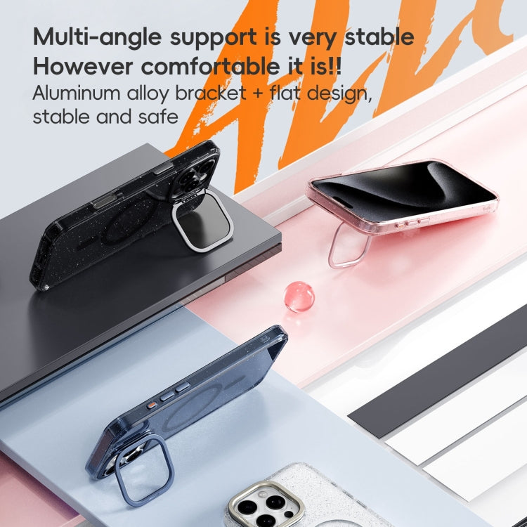 For iPhone 16 Pro Glitter Powder Lens Holder MagSafe Magnetic Phone Case(Transparent)