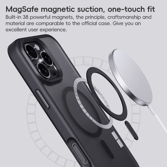 For iPhone 16 Frosted MagSafe Magnetic Phone Case(Black)