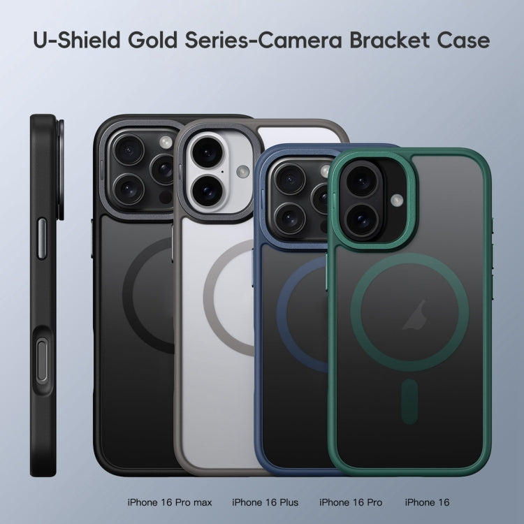 For iPhone 16 Pro Frosted Lens Holder MagSafe Magnetic Phone Case(Black)