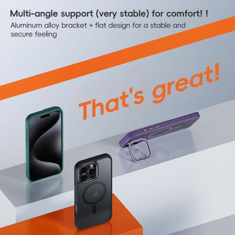 For iPhone 16 Plus Frosted Lens Holder MagSafe Magnetic Phone Case(Puprle)