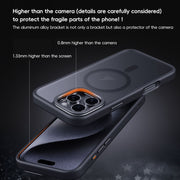 For iPhone 16 Pro Frosted Lens Holder MagSafe Magnetic Phone Case(Black)