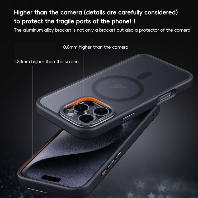 For iPhone 16 Frosted Lens Holder MagSafe Magnetic Phone Case(Titanium Rose Gold)