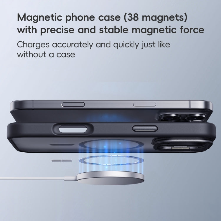 For iPhone 16 Pro Max Frosted Lens Holder MagSafe Magnetic Phone Case(Grey)