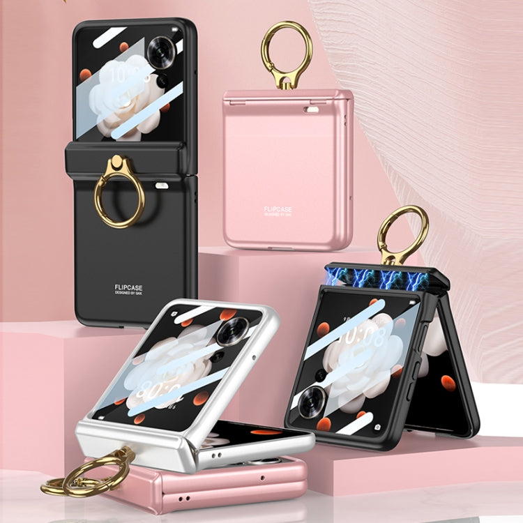 For Honor Magic V Flip GKK Integrated Magnetic Folding Hinge Full Coverage Phone Case with Ring Holder(Silver)