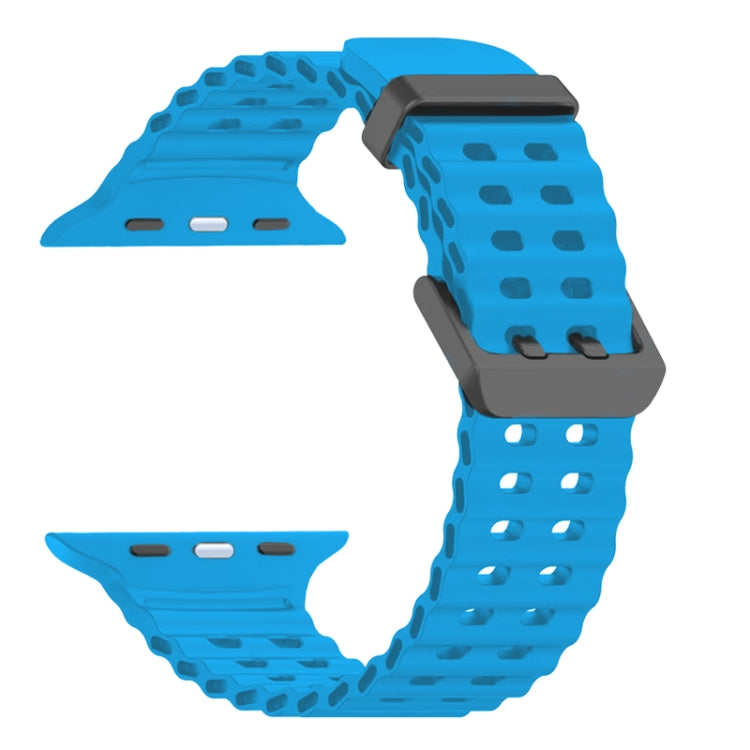 For Apple Watch SE 2023 44mm Ocean Dual-Row Hole Silicone Watch Band(Blue)