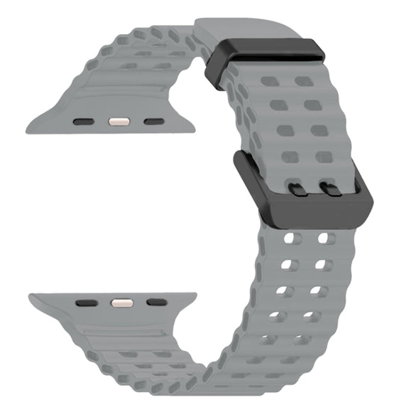 For Apple Watch SE 2023 44mm Ocean Dual-Row Hole Silicone Watch Band(Cloudy Gray)