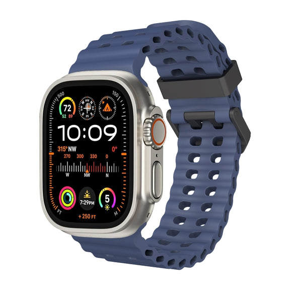 For Apple Watch Ultra 2 49mm Ocean Dual-Row Hole Silicone Watch Band(Midnight Blue)