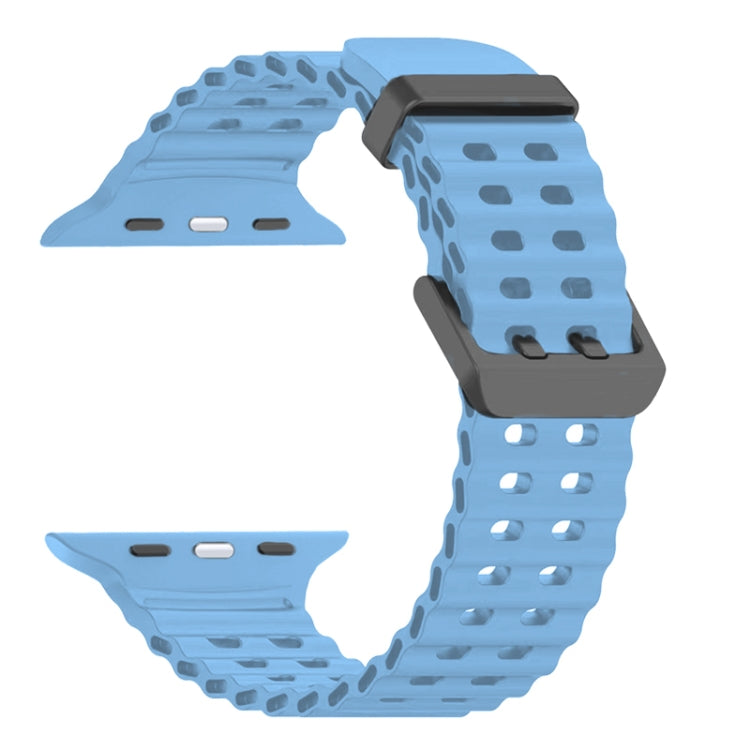 For Apple Watch Series 9 45mm Ocean Dual-Row Hole Silicone Watch Band(Premium Blue)