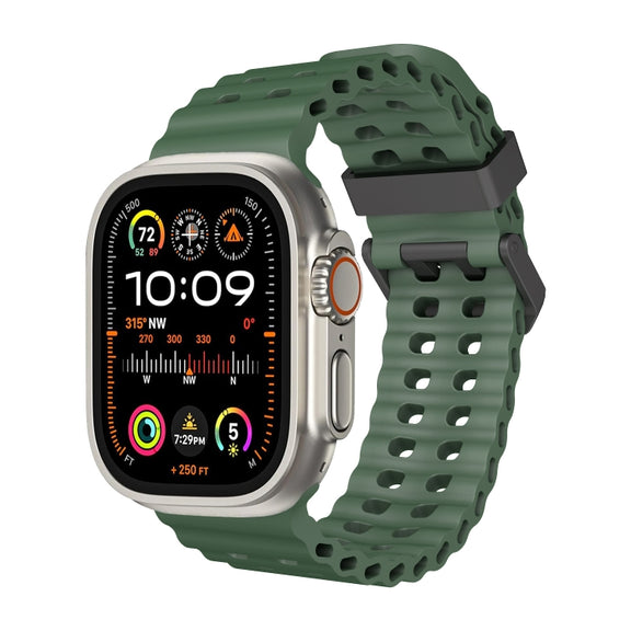 For Apple Watch Ultra 49mm Ocean Dual-Row Hole Silicone Watch Band(Forest Green)