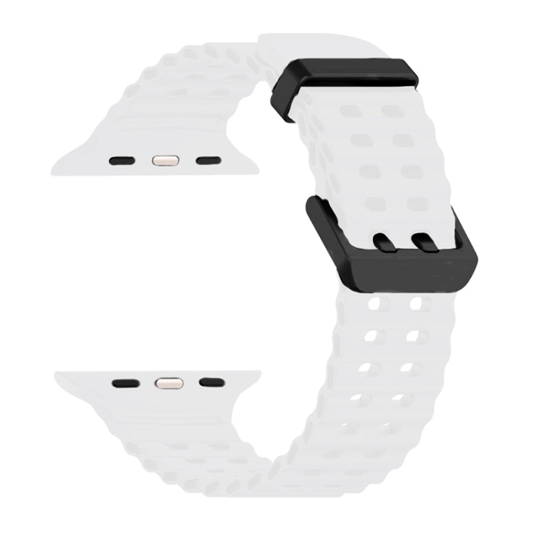 For Apple Watch Series 8 45mm Ocean Dual-Row Hole Silicone Watch Band(White)