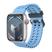 For Apple Watch Series 8 45mm Ocean Dual-Row Hole Silicone Watch Band(Premium Blue)