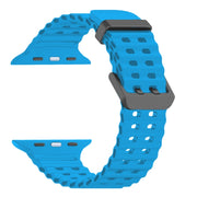 For Apple Watch SE 2022 44mm Ocean Dual-Row Hole Silicone Watch Band(Blue)