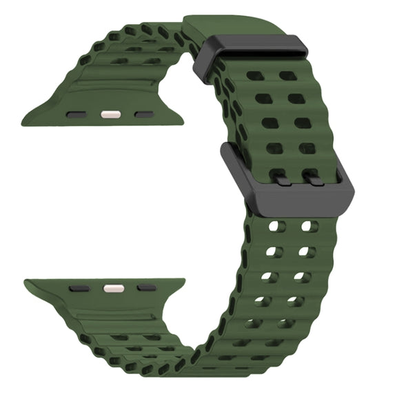 For Apple Watch SE 44mm Ocean Dual-Row Hole Silicone Watch Band(Forest Green)