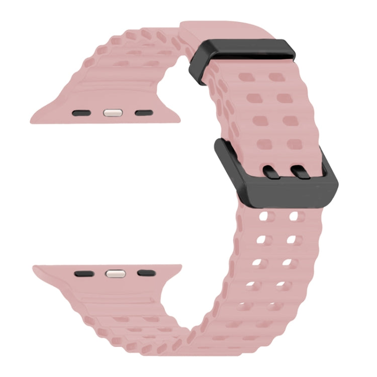 For Apple Watch Series 5 44mm Ocean Dual-Row Hole Silicone Watch Band(Vintage Rose)