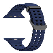 For Apple Watch Series 5 44mm Ocean Dual-Row Hole Silicone Watch Band(Midnight Blue)