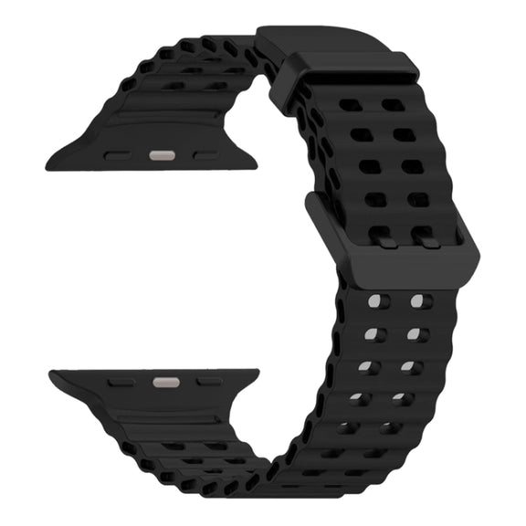 For Apple Watch Series 4 44mm Ocean Dual-Row Hole Silicone Watch Band(Black)