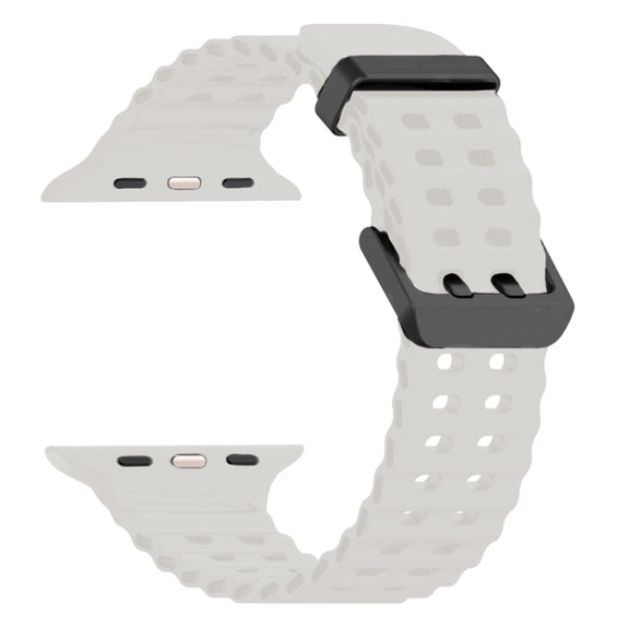 For Apple Watch Series 4 44mm Ocean Dual-Row Hole Silicone Watch Band(Starlight)