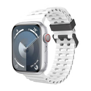 For Apple Watch Series 3 42mm Ocean Dual-Row Hole Silicone Watch Band(White)