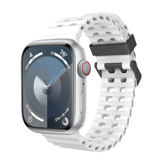 For Apple Watch Series 3 42mm Ocean Dual-Row Hole Silicone Watch Band(White)