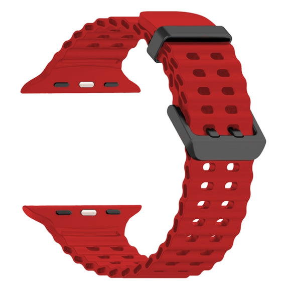 For Apple Watch Series 3 42mm Ocean Dual-Row Hole Silicone Watch Band(Red)